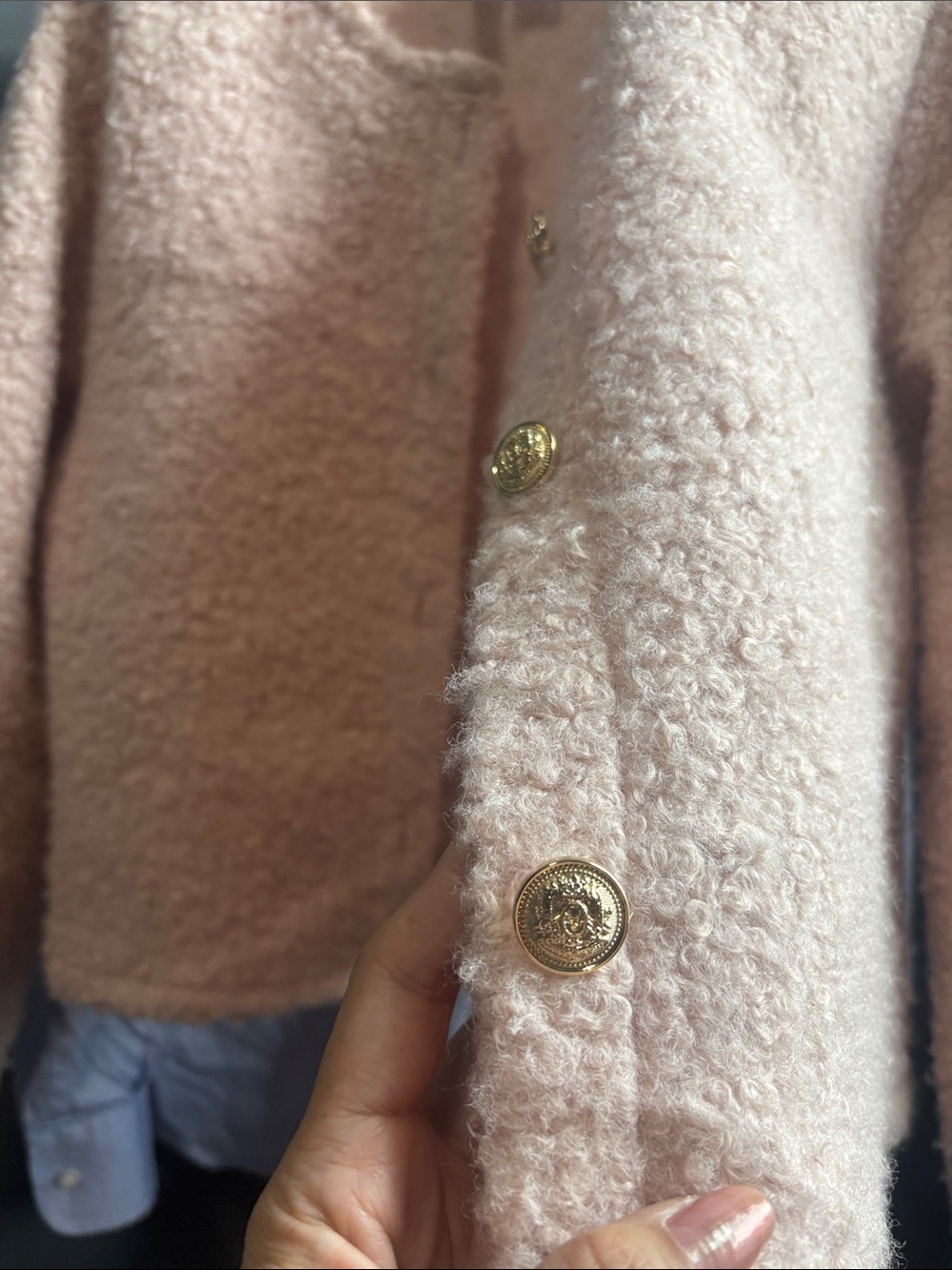 H&M Blush Bouclé Cropped Teddy Jacket Medium - Picture 5 of 7